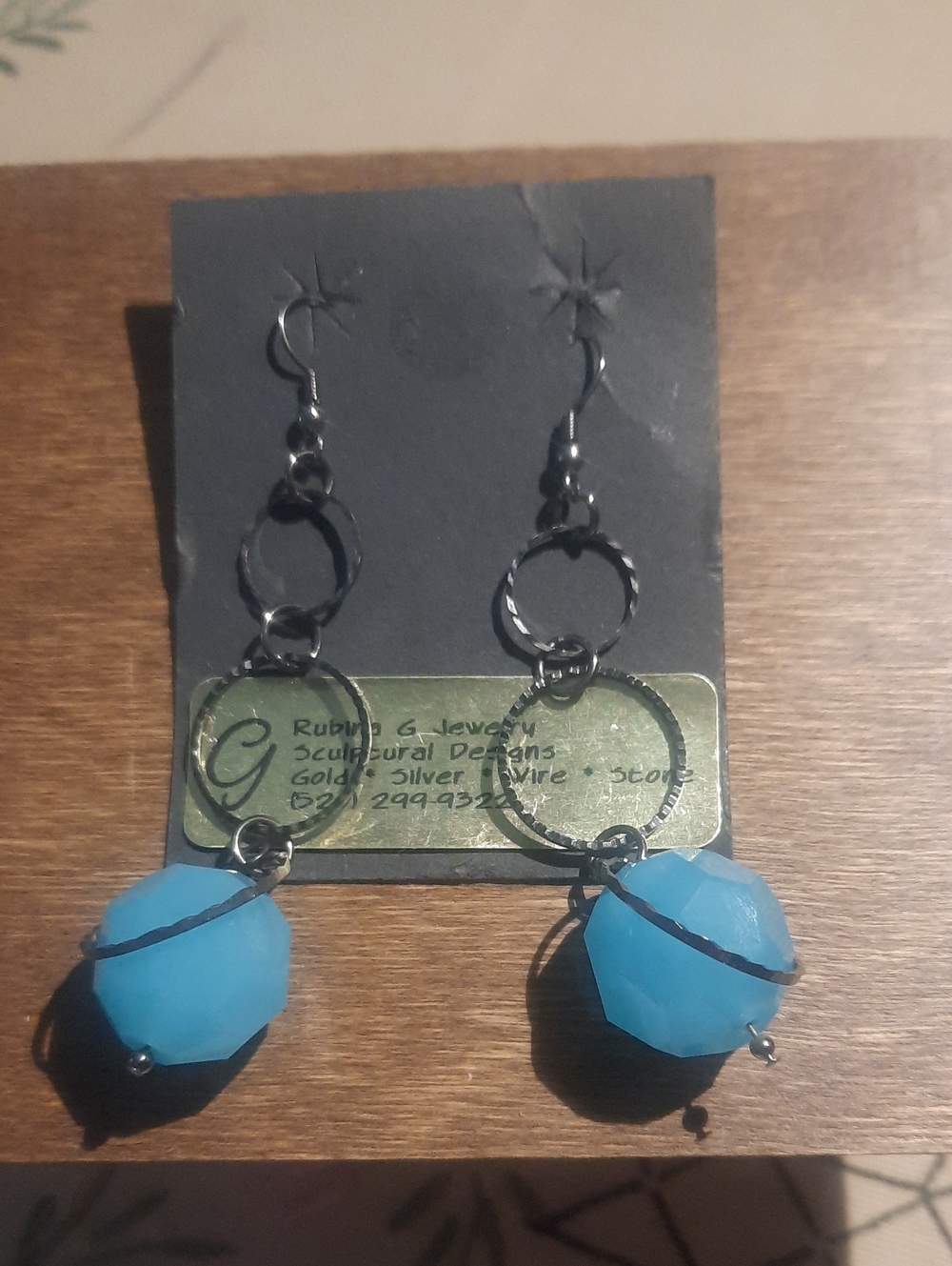 Handcrafted Blue Calcedoney Drop Earrings - Blue